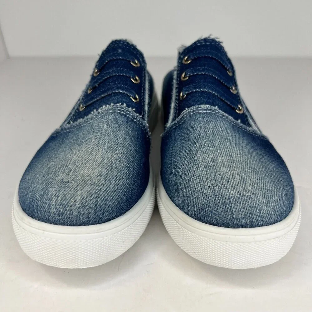 Womens Blue Casual Slip On Denim Canvas Flats Solid Round Toe Size 8.5  Loafers - Picture 3 of 8